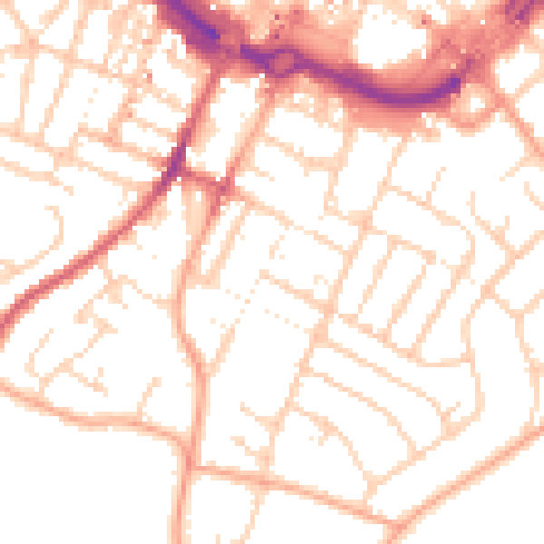 Daytime road noise heatmap for LU1 3QE