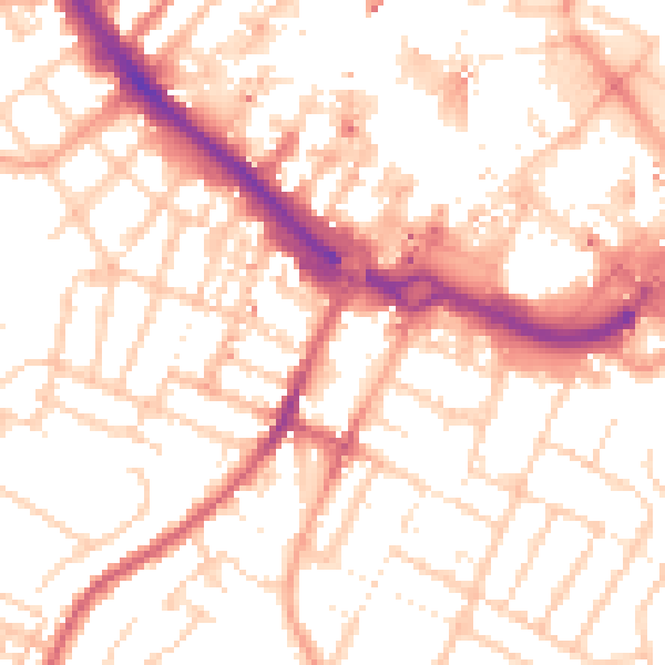 Daytime road noise heatmap for LU1 5DA