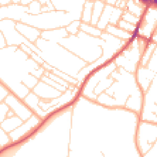 Daytime road noise heatmap for LU1 5HA