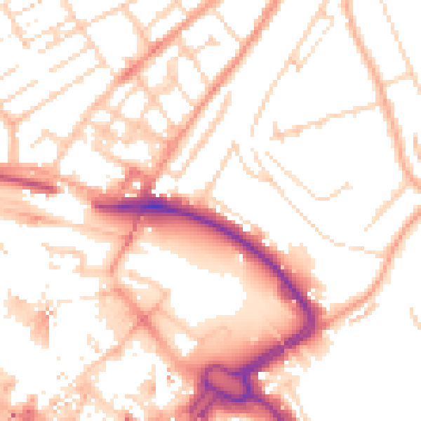 Daytime road noise heatmap for LU2 0AE
