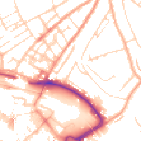 Daytime road noise heatmap for LU2 0AT