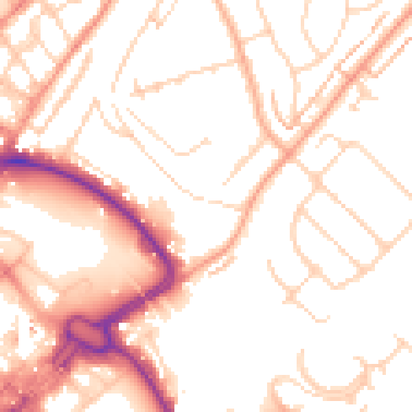 Daytime road noise heatmap for LU2 0AZ
