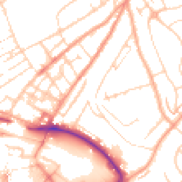 Daytime road noise heatmap for LU2 0BB