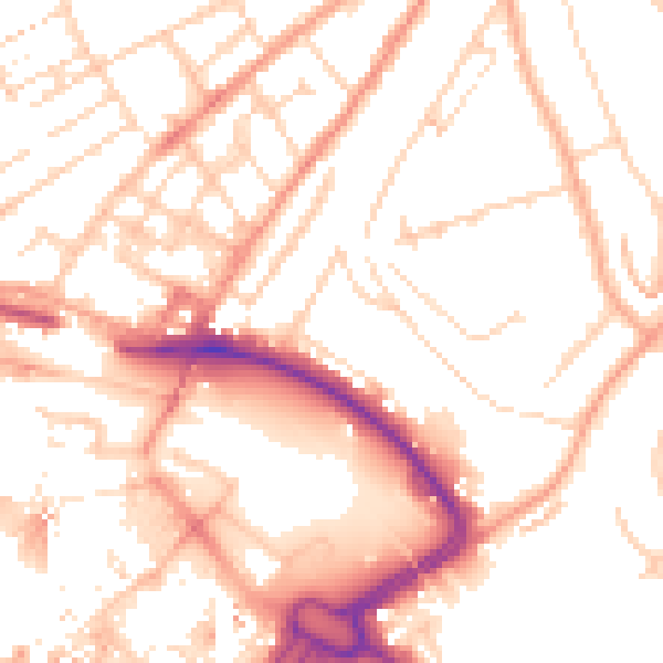 Daytime road noise heatmap for LU2 0BJ