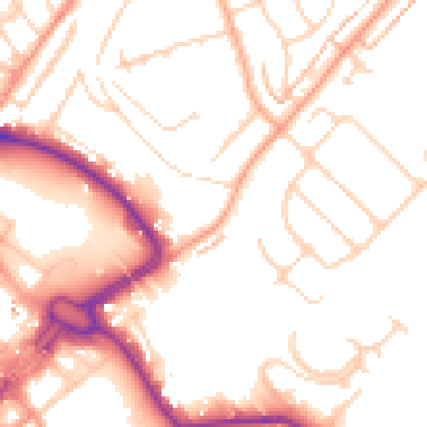 Daytime road noise heatmap for LU2 0BN