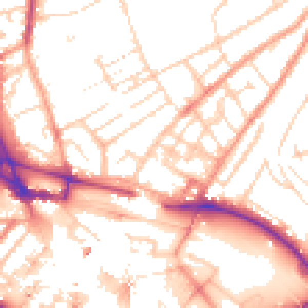 Daytime road noise heatmap for LU2 0DE