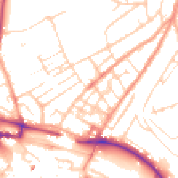 Daytime road noise heatmap for LU2 0DQ