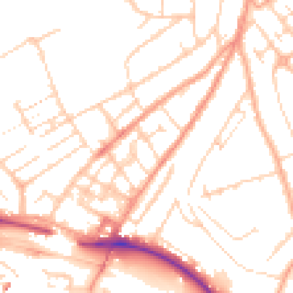 Daytime road noise heatmap for LU2 0EB