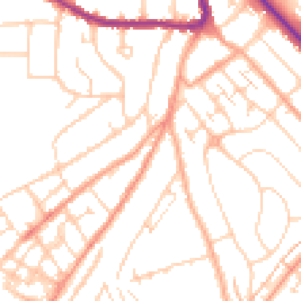 Daytime road noise heatmap for LU2 0EQ