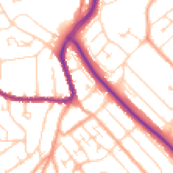 Daytime road noise heatmap for LU2 0GP