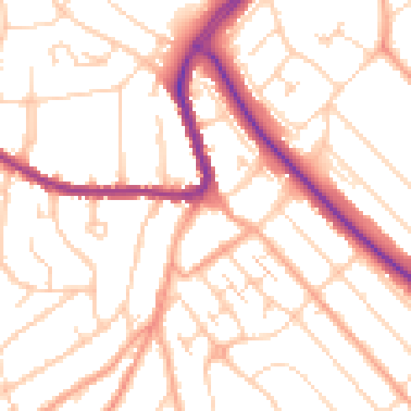 Daytime road noise heatmap for LU2 0GQ