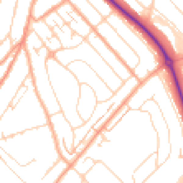 Daytime road noise heatmap for LU2 0LP