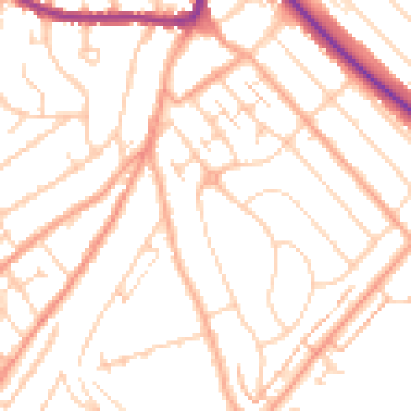 Daytime road noise heatmap for LU2 0LS