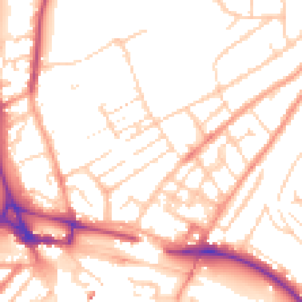 Daytime road noise heatmap for LU2 0NQ
