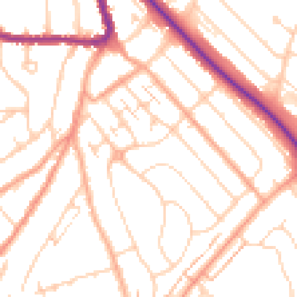 Daytime road noise heatmap for LU2 0PS