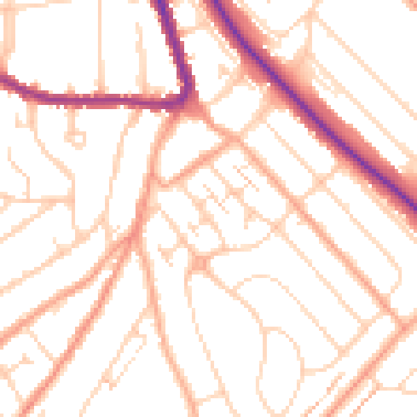 Daytime road noise heatmap for LU2 0QB