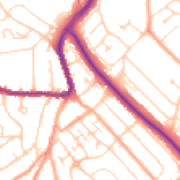 Daytime road noise heatmap for LU2 0TL