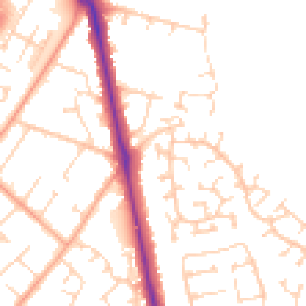 Daytime road noise heatmap for LU2 7AN