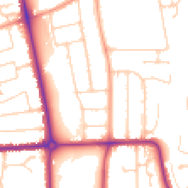 Daytime road noise heatmap for LU2 7DP