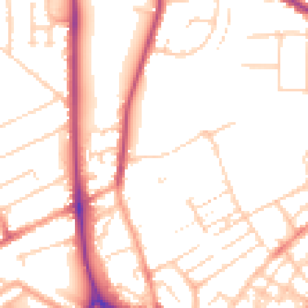 Daytime road noise heatmap for LU2 7LA