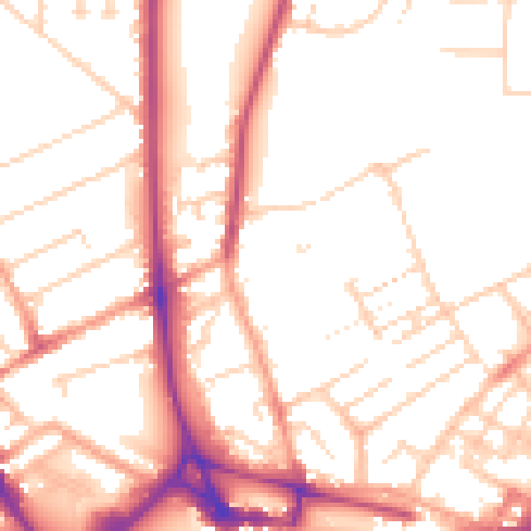 Daytime road noise heatmap for LU2 7PQ