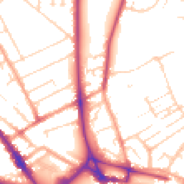 Daytime road noise heatmap for LU2 7PY