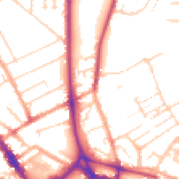Daytime road noise heatmap for LU2 7PZ