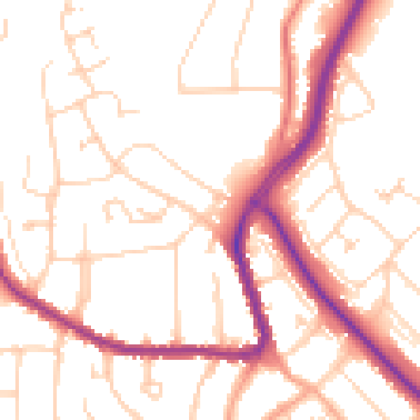 Daytime road noise heatmap for LU2 7TD