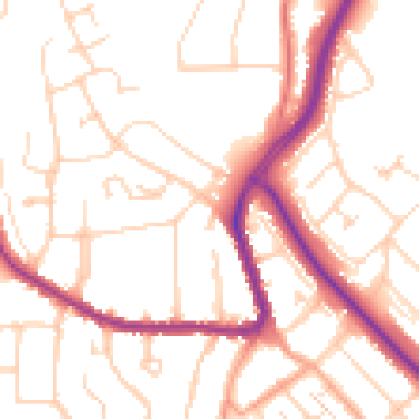 Daytime road noise heatmap for LU2 7TJ