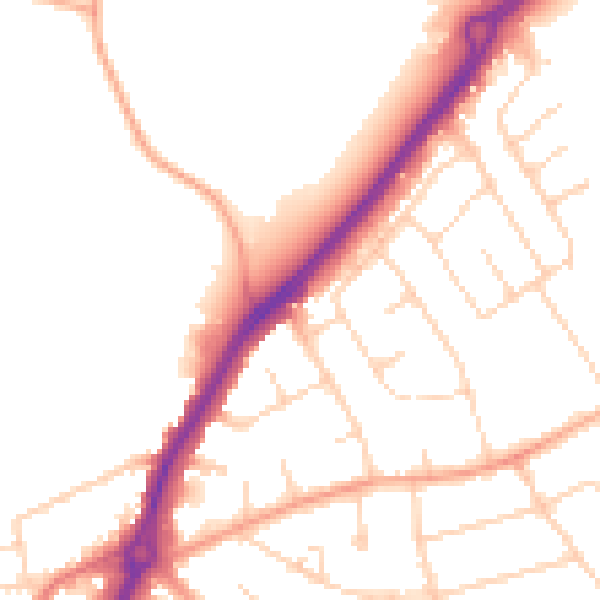 Daytime road noise heatmap for LU2 8DA