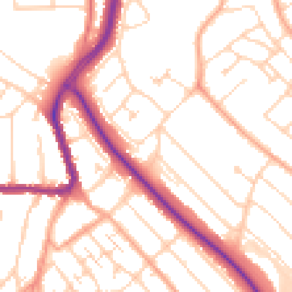 Daytime road noise heatmap for LU2 9DP