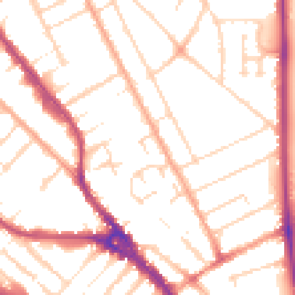 Daytime road noise heatmap for LU3 1AG