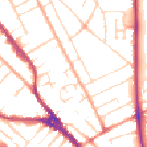 Daytime road noise heatmap for LU3 1AJ