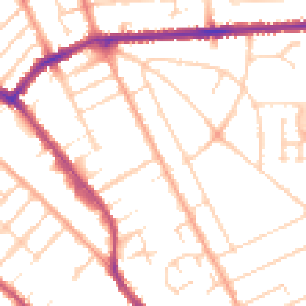 Daytime road noise heatmap for LU3 1AW