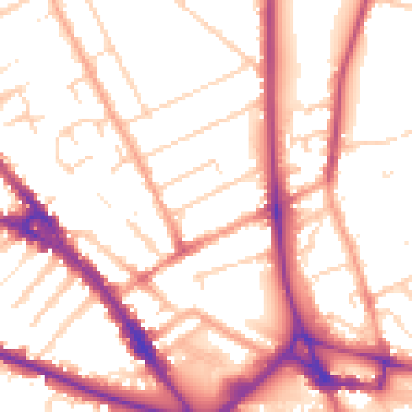 Daytime road noise heatmap for LU3 1BB