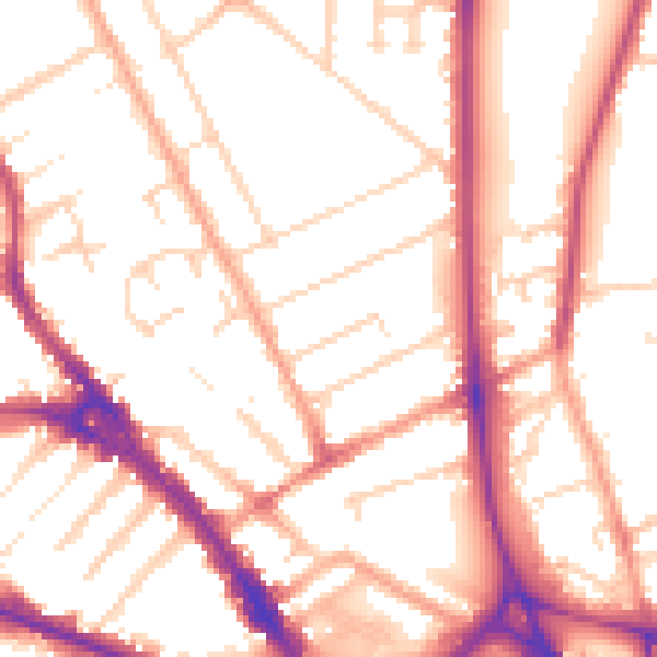 Daytime road noise heatmap for LU3 1BD