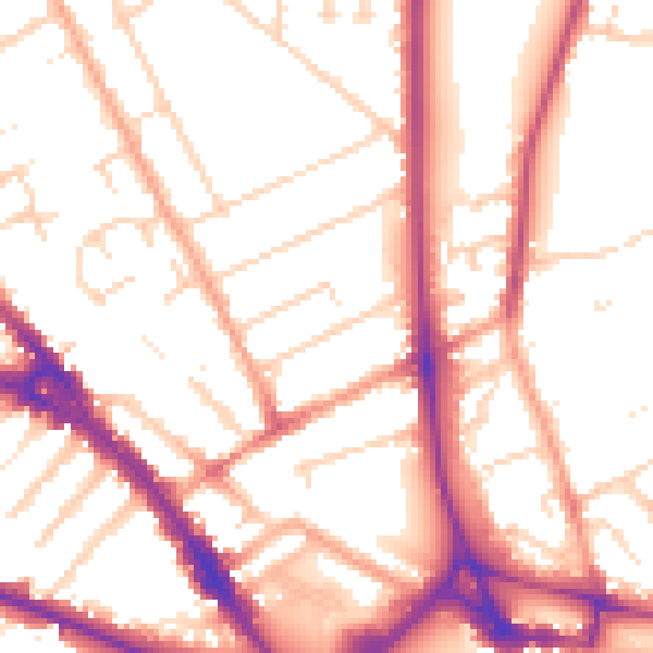 Daytime road noise heatmap for LU3 1BN