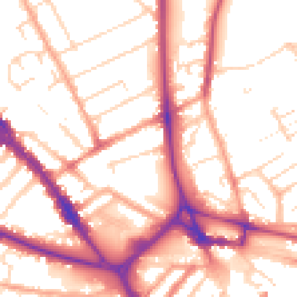Daytime road noise heatmap for LU3 1DT