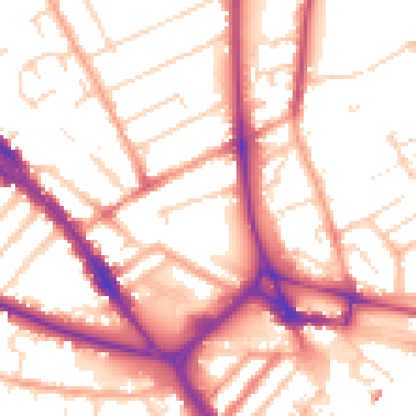 Daytime road noise heatmap for LU3 1DZ