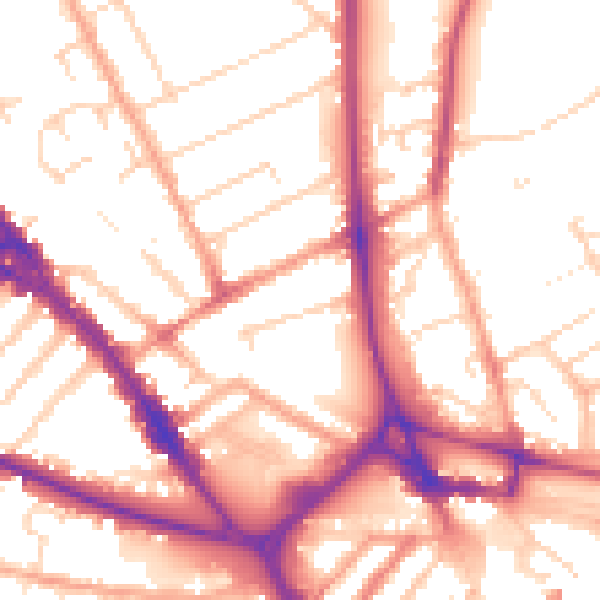 Daytime road noise heatmap for LU3 1EB