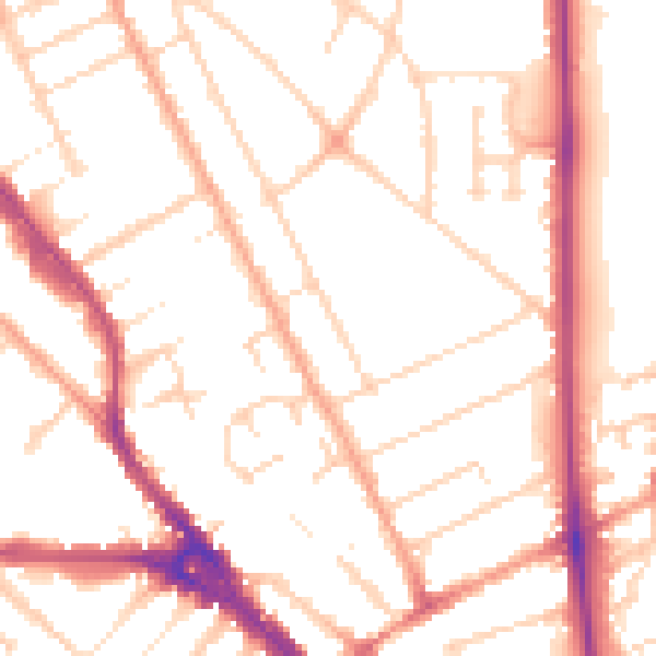 Daytime road noise heatmap for LU3 1EG