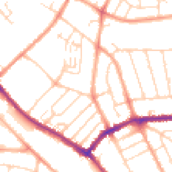 Daytime road noise heatmap for LU3 1TD