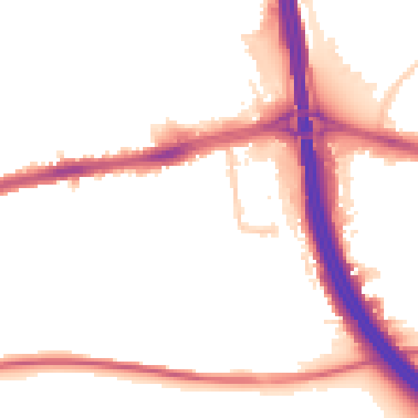 Night-time road noise heatmap for LU4 0BH