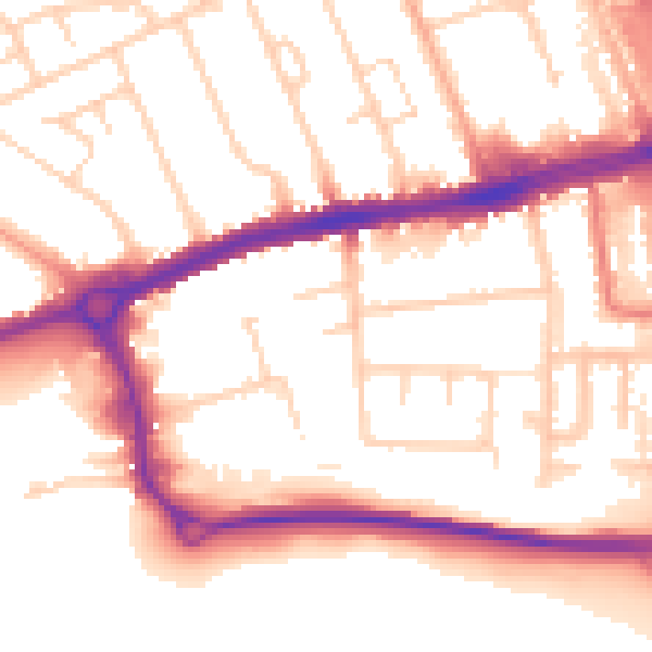 Daytime road noise heatmap for LU4 0DF