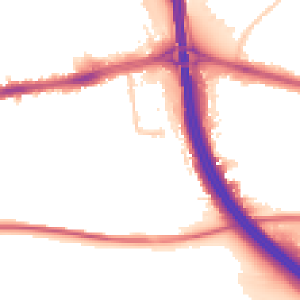 Night-time road noise heatmap for LU4 0DG
