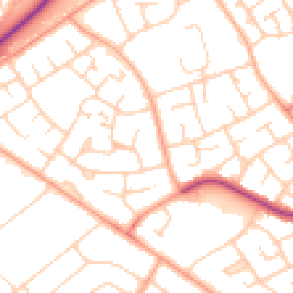 Daytime road noise heatmap for LU4 0GQ