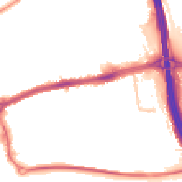 Night-time road noise heatmap for LU4 0PB