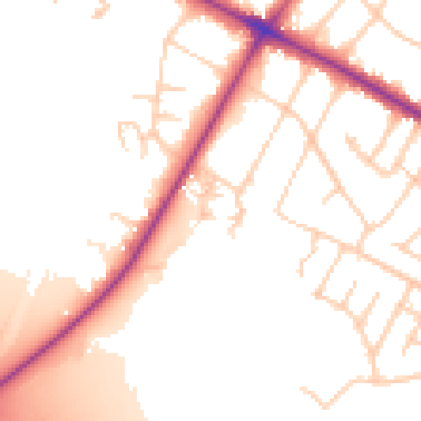 Daytime road noise heatmap for M20 2TQ