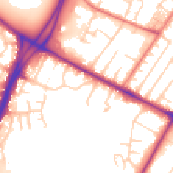 Daytime road noise heatmap for M20 2XE
