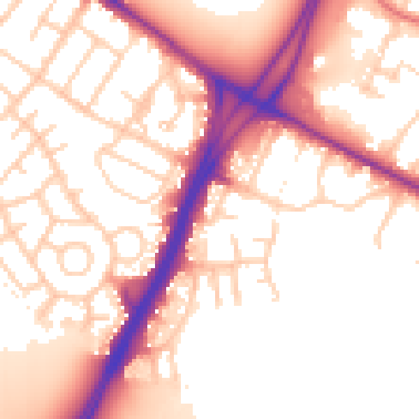 Daytime road noise heatmap for M20 2YE